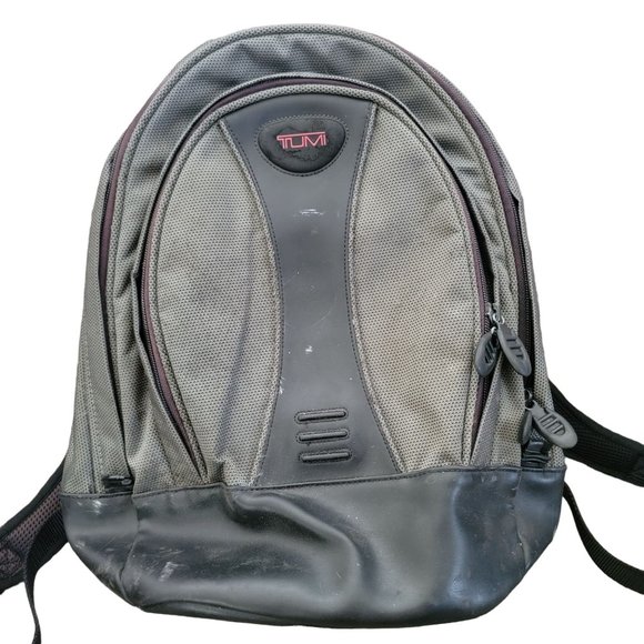 Tumi T2 Tech Gunmetal Ballistic Nylon And Black Leather Laptop Backpack